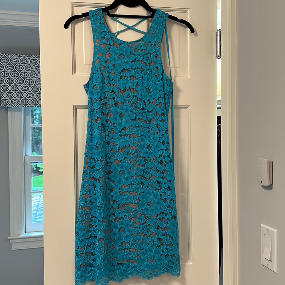NBD x Revolve turquoise lace dress